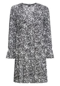 Sukienka tunikowa z nadrukiem bonprix czarno-biel wełny wzorzysty. Kolor: czarny. Materiał: wełna. Wzór: nadruk #1