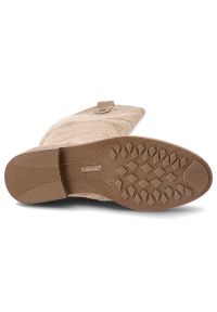 Beżowe Kozaki S.Barski Modne Ażurowe Obuwie Damskie. Zapięcie: zamek. Kolor: beżowy. Materiał: zamsz, materiał. Wzór: ażurowy. Sezon: zima, jesień. Obcas: na obcasie. Styl: elegancki. Wysokość obcasa: niski #7