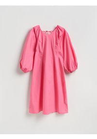 Reserved - Bawełniana sukienka midi - intensywny róż. Kolor: różowy. Materiał: bawełna. Długość: midi #1