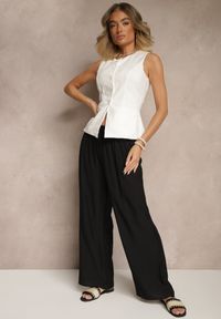Renee - Czarne Spodnie z Wiskozy High Waist o Szerokim Kroju Divlise. Okazja: na co dzień. Stan: podwyższony. Kolor: czarny. Materiał: wiskoza. Styl: elegancki, casual