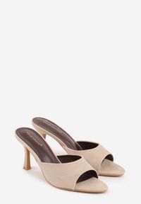 Renee - Beżowe Klapki na Szpilce z Imitacji Zamszu z Noskiem Peep Toe Merissaura. Nosek buta: otwarty. Kolor: beżowy. Materiał: zamsz. Obcas: na szpilce #4