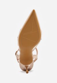 Renee - Szampańskie Siateczkowe Czółenka na Szpilce VICES Ozdobione Cyrkoniami i Brokatem Orinelis. Zapięcie: sprzączka. Kolor: złoty. Materiał: satyna. Szerokość cholewki: normalna. Wzór: aplikacja. Obcas: na szpilce. Styl: glamour #8