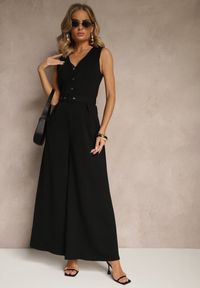 Renee - Czarny Kombinezon o Taliowanym Kroju z Wiskozą i Paskiem Raliorea. Kolor: czarny. Materiał: wiskoza. Styl: elegancki #4