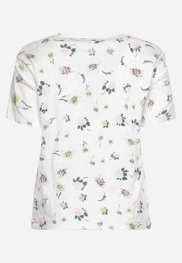 Born2be - Biały T-shirt Koszulka z Krótkim Rękawem w Kwiaty Nleessa. Okazja: na co dzień. Kolekcja: plus size. Kolor: biały. Materiał: jeans. Długość rękawa: krótki rękaw. Długość: krótkie. Wzór: kwiaty. Styl: elegancki, casual