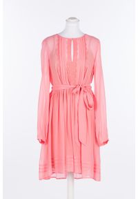 TwinSet - Tiulowa sukienka z żabotem Twinset. Typ kołnierza: z żabotem. Kolor: różowy. Materiał: tiul. Długość rękawa: na ramiączkach. Wzór: aplikacja, koronka. Typ sukienki: rozkloszowane. Styl: elegancki