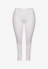 Born2be - Białe Bawełniane Legginsy z Gumką w Pasie Mevora. Okazja: na co dzień. Kolekcja: plus size. Kolor: biały. Materiał: bawełna. Styl: klasyczny, casual