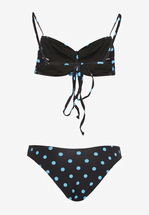Born2be - Niebiesko-Czarne Bikini w Kropki Biustonosz i Majtki Figi z Kwiatowymi Aplikacjami Moritia. Kolor: niebieski. Wzór: kwiaty, aplikacja, kropki