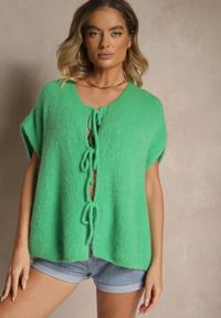 Renee - Zielona Narzutka Kamizelka Wiązana z Przodu z Domieszką Moheru Vikelira. Okazja: na co dzień. Kolor: zielony. Materiał: moher. Styl: casual, elegancki