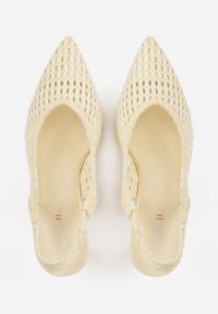 Born2be - Żółte Ażurowe Czółenka z Plecionki na Szpilce z Odkrytą Piętą Akisishia. Okazja: na co dzień. Kolor: żółty. Materiał: len. Wzór: ażurowy. Obcas: na szpilce. Styl: boho, casual, elegancki #4