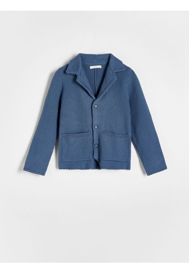 Reserved - Bawełniany sweter - granatowy. Kolor: niebieski. Materiał: bawełna. Styl: klasyczny
