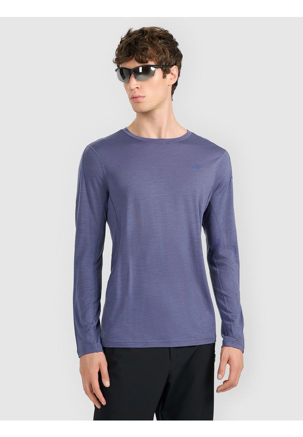 4f - 4F Longsleeve trekkingowy szybkoschnący z wełną merino męski - granatowy L. Kolor: niebieski. Materiał: wełna. Długość rękawa: długi rękaw. Technologia: Primaloft. Sport: turystyka piesza, wspinaczka