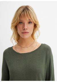 bonprix - Sweter z cienkiej dzianiny z rękawami 3/4. Kolor: zielony. Materiał: dzianina. Wzór: ze splotem. Styl: elegancki #2