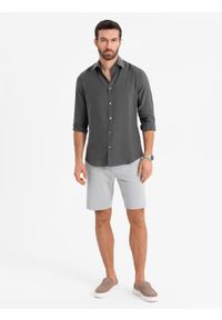 Ombre Clothing - Męskie szorty ze strukturalnej dzianiny SLIM FIT – jasnoszare V4 - Rozmiar: XL. Okazja: na co dzień. Kolor: szary. Materiał: dzianina. Wzór: jednolity. Styl: klasyczny, wakacyjny, sportowy, casual