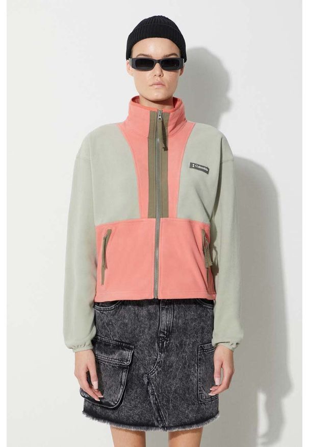 columbia - Columbia bluza damska kolor zielony wzorzysta. Kolor: zielony. Materiał: dzianina