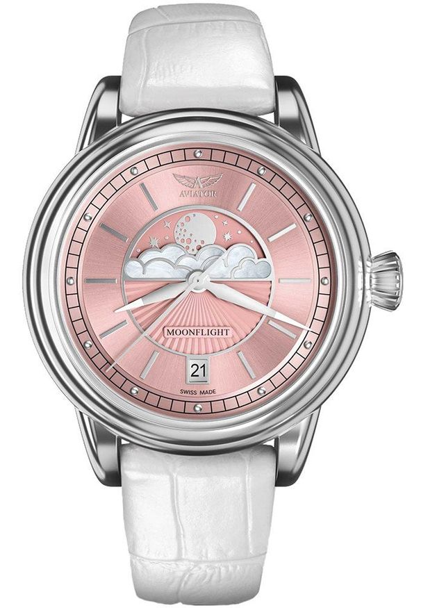 AVIATOR - Zegarek damski Aviator V.1.33.0.257.4.WM biały. Kolor: biały