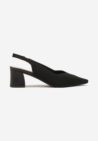 Renee - Czarne Czółenka na Słupku Typu Slingback Fonnaria. Zapięcie: pasek. Kolor: czarny. Wzór: aplikacja. Sezon: lato. Obcas: na słupku. Styl: klasyczny, elegancki, wizytowy. Wysokość obcasa: średni #6