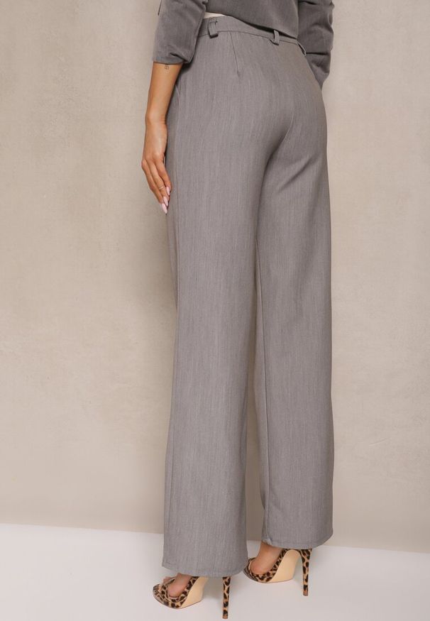 Renee - Jasnoszare Spodnie Garniturowe High Waist z Przeszyciami Variola. Stan: podwyższony. Kolor: szary. Styl: klasyczny