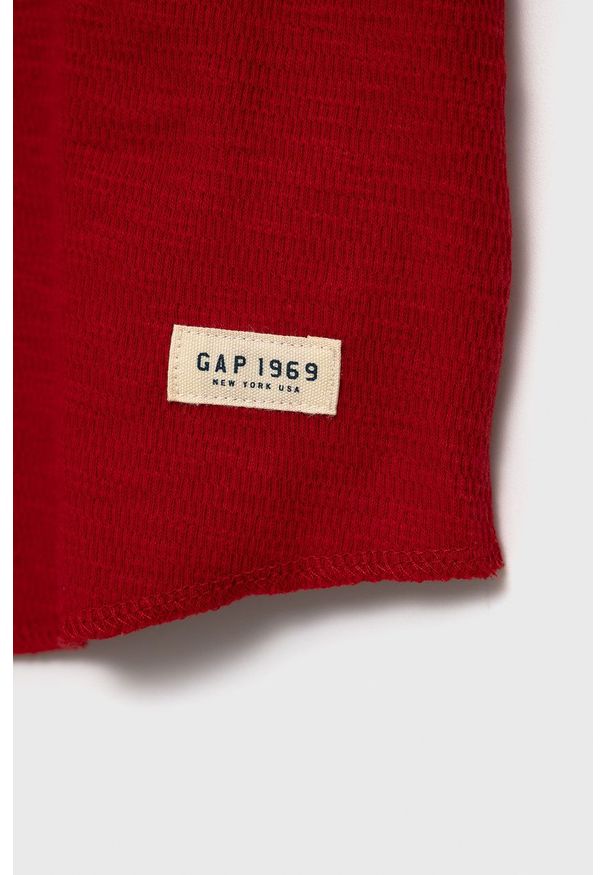 GAP Longsleeve bawełniany dziecięcy kolor czerwony gładki. Okazja: na co dzień. Kolor: czerwony. Materiał: bawełna. Długość rękawa: długi rękaw. Wzór: gładki. Styl: casual