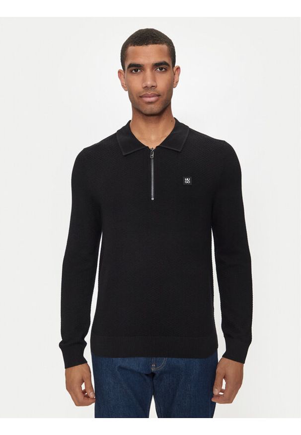 Hugo Sweter Sastoon 50516640 Czarny Slim Fit. Kolor: czarny. Materiał: syntetyk, wiskoza