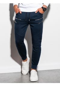 Ombre Clothing - Spodnie męskie dresowe P900 - granatowe - XXL. Kolor: niebieski. Materiał: dresówka