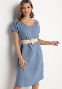 Born2be - Niebieska Rozkloszowana Wiskozowa Sukienka Trivoria. Okazja: na co dzień. Kolor: niebieski. Materiał: wiskoza. Długość rękawa: krótki rękaw. Typ sukienki: rozkloszowane. Styl: casual, elegancki #4