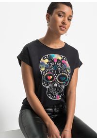 bonprix - T-shirt z miękkiego materiału z domieszką wiskozy. Kolor: czarny. Materiał: materiał, wiskoza. Wzór: nadruk #1