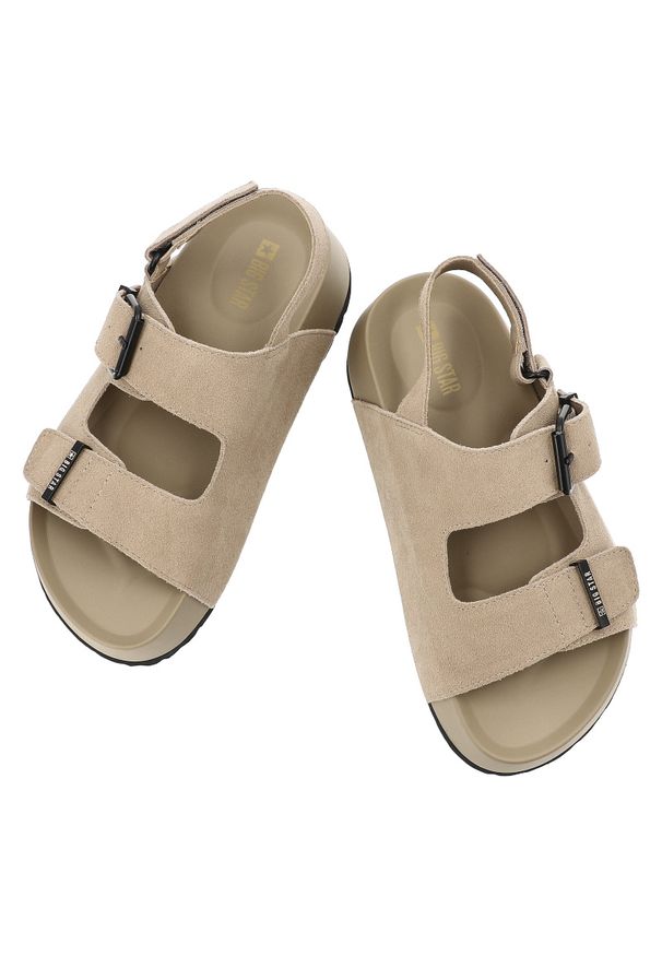 Big-Star - Sandały damskie Big Star, cholewka ze skóry naturalnej zamszowej z regulowanymi paskami na grubej platformie, beżowe, TT274235. Zapięcie: pasek. Kolor: beżowy. Materiał: skóra, zamsz. Obcas: na platformie