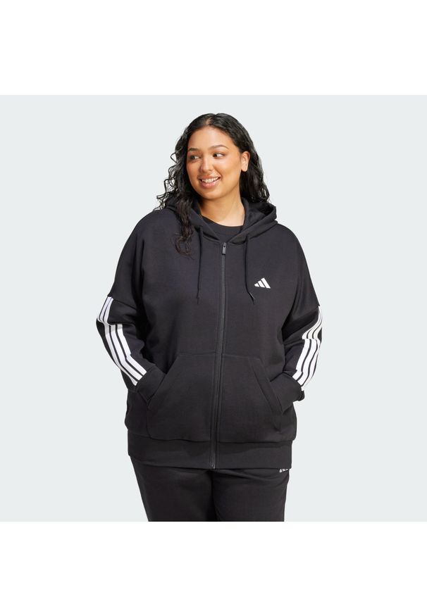 Adidas - Bluza Essentials 3-Stripes Full-Zip Fleece Hoodie (Plus Size). Typ kołnierza: kaptur. Kolekcja: plus size. Kolor: biały, wielokolorowy, czarny. Materiał: materiał