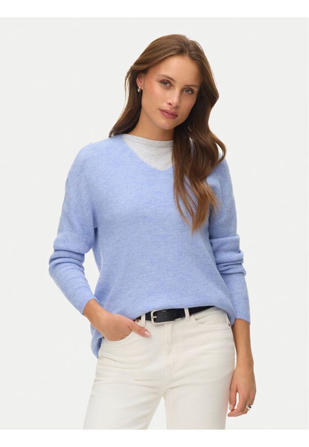 Vero Moda Sweter Crewlefile 10233357 Błękitny Loose Fit. Kolor: niebieski. Materiał: syntetyk