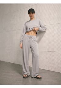 Sinsay - Krótka bluza crewneck z ozdobnymi oczkami - szary. Kolor: szary. Długość: krótkie #1