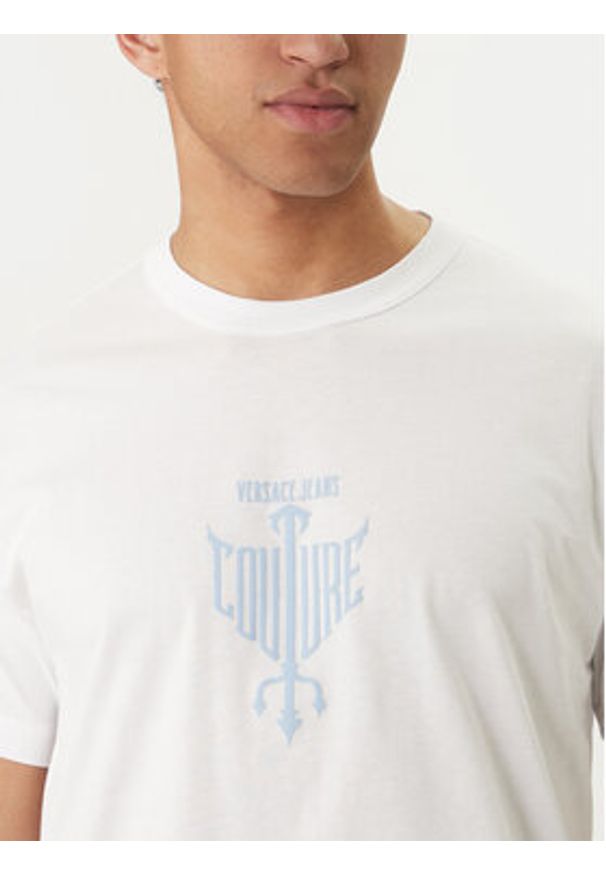 Versace Jeans Couture T-Shirt 80GAHT14 CJ00T Biały Regular Fit. Kolor: biały. Materiał: bawełna