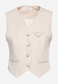 Renee - Beżowa Kamizelka w Stylu Garniturowym z Imitacją Kieszonek Odinen. Kolor: beżowy. Styl: elegancki #8