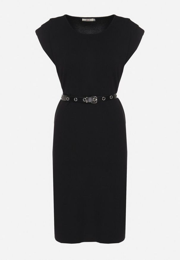 Born2be - Czarna Sukienka z Wiskozą o Pudełkowym Kroju z Paskiem z Klamrą Polliviera. Okazja: na co dzień. Kolor: czarny. Materiał: wiskoza. Styl: casual, elegancki