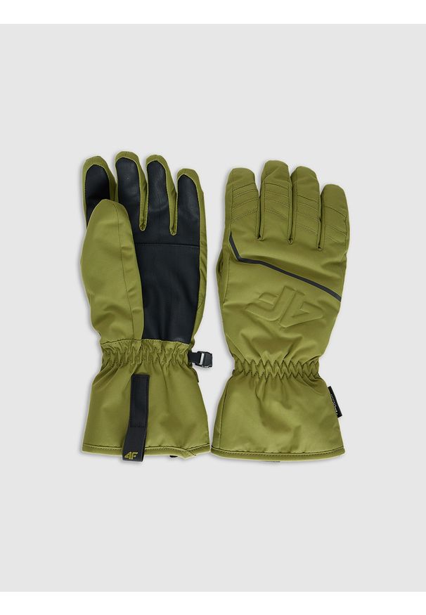 4f - 4F Rękawiczki narciarskie Thinsulate z membraną NeoDry męskie - khaki M. Kolor: oliwkowy, wielokolorowy, brązowy. Materiał: materiał. Technologia: Thinsulate. Wzór: paski. Sezon: zima. Sport: narciarstwo