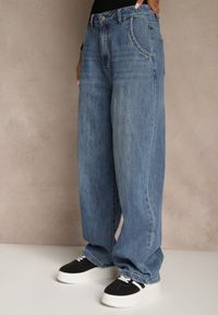 Renee - Niebieskie Jeansy High Waist z Szerokimi Nogawkami Fyserlia. Okazja: na co dzień. Stan: podwyższony. Kolekcja: plus size. Kolor: niebieski. Styl: klasyczny, casual #2