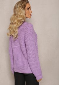 Renee - Fioletowy Sweter z Warkoczowym Splotem i Kaszmirem Justinne. Kolor: fioletowy. Materiał: kaszmir. Wzór: ze splotem #3