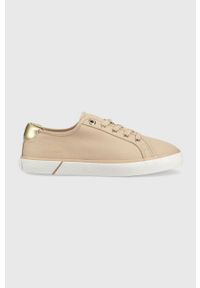 TOMMY HILFIGER - Tommy Hilfiger tenisówki LACE UP VULC SNEAKER damskie kolor beżowy FW0FW06957. Kolor: beżowy. Materiał: guma #1