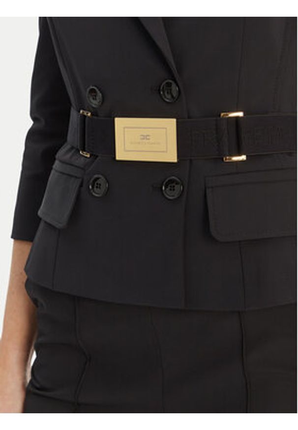 Elisabetta Franchi Marynarka GI-224-61E2-V590 Czarny Regular Fit. Kolor: czarny. Materiał: syntetyk