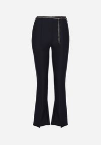 Born2be - Granatowe Eleganckie Spodnie Dzwony z Wysokim Stanem i Ozdobną Sprzączką Tevriana. Okazja: na spotkanie biznesowe. Stan: podwyższony. Kolor: niebieski. Materiał: bawełna, materiał. Styl: elegancki #5