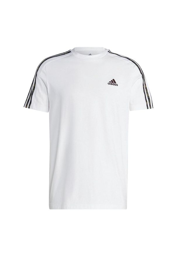 Koszulka z krótkim rękawem męska Adidas Gym & Pilates. Kolor: biały. Materiał: bawełna, materiał. Długość rękawa: krótki rękaw. Długość: krótkie. Wzór: paski. Sport: joga i pilates