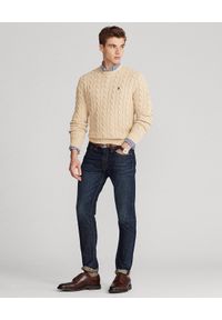 Ralph Lauren - RALPH LAUREN - Beżowy sweter z bawełnianej dzianiny Regular Fit. Typ kołnierza: polo. Kolor: beżowy. Materiał: bawełna, dzianina. Długość rękawa: długi rękaw. Długość: długie. Wzór: haft, ze splotem #2