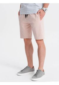 Ombre Clothing - Spodenki męskie dzianinowe - pudrowo różowe V6 - Rozmiar: L. Kolor: różowy. Materiał: dzianina. Styl: klasyczny