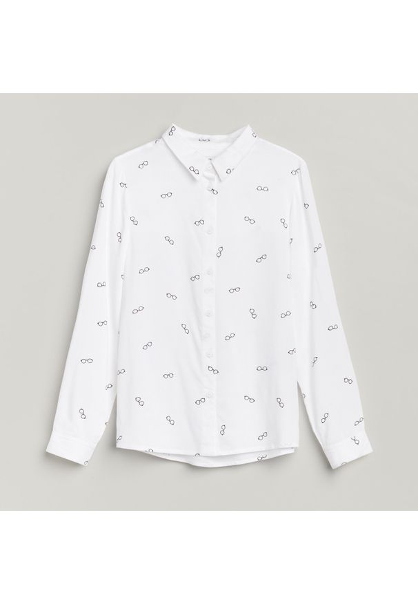 Reserved - Wiskozowa koszula ze wzorem - Biały. Kolor: biały. Materiał: wiskoza
