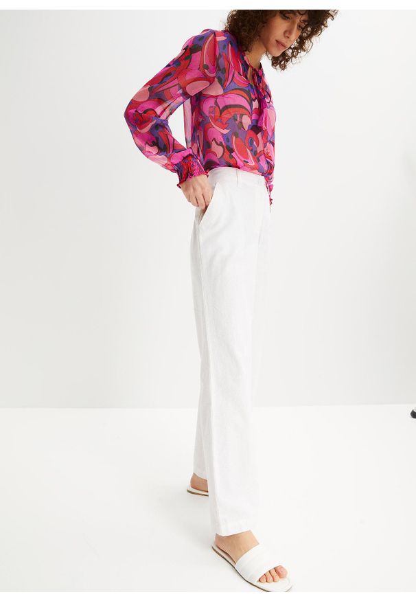 bonprix - Spodnie z mieszanki lnu i bawełny. Kolor: biały. Materiał: bawełna, len