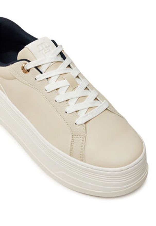 TOMMY HILFIGER - Tommy Hilfiger Sneakersy Th Platform Sneaker Triangle FW0FW08115 Beżowy. Kolor: beżowy. Materiał: skóra. Obcas: na platformie
