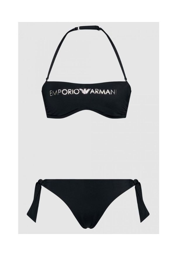 Emporio Armani - EMPORIO ARMANI Czarne wiązane bikini ze srebrnym logo, Rozmiar XS. Kolor: czarny. Materiał: poliamid