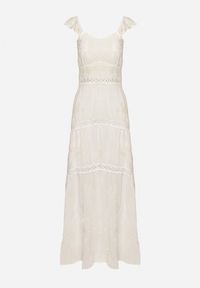 Born2be - Biała Wiskozowa Sukienka Ozdobiona Haftami i Falbankami Lumionea. Typ kołnierza: kołnierz z falbankami. Kolor: biały. Materiał: wiskoza. Wzór: aplikacja, haft. Styl: elegancki #7