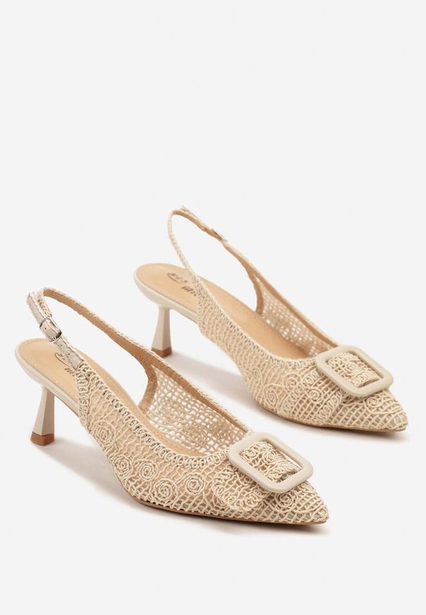 Renee - Beżowe Sandały na Kaczuszce Typu Slingback z Klamrą Talimea. Zapięcie: klamry. Kolor: beżowy. Sezon: lato, wiosna. Obcas: na szpilce. Styl: elegancki