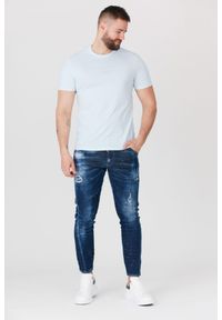 Guess - GUESS Błękitny t-shirt męski z aplikacją z logo, Rozmiar S. Kolor: niebieski. Wzór: aplikacja #3