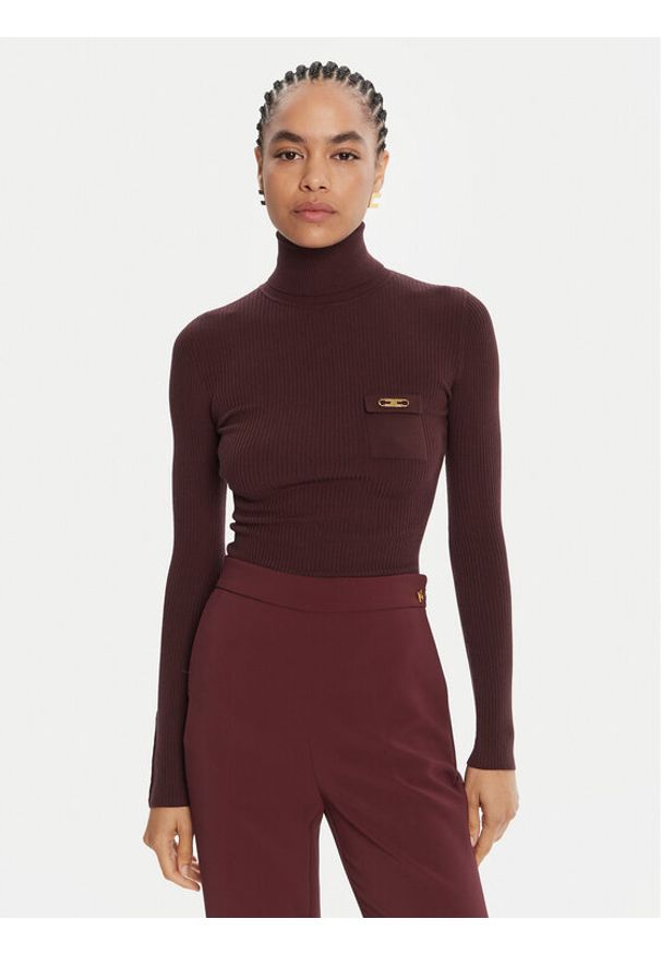 Elisabetta Franchi Golf MK-11B-56E2-V290 Bordowy Slim Fit. Typ kołnierza: golf. Kolor: czerwony. Materiał: syntetyk